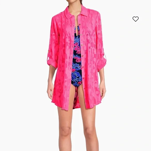Lilly Pulitzer Natalie Roxy Pink Easy Cover Up Shirt size XXS - Picture 4 of 13